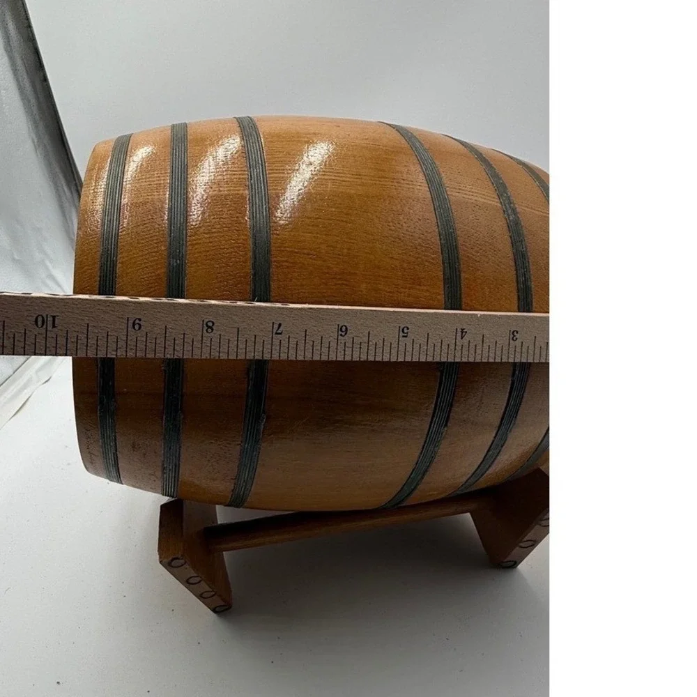 Wooden‎ Barrel Beverage Dispenser w/ Stand Hand Painted Folk Art Rustic Vintage